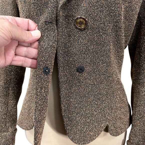 Newport News Vintage Brown Scalloped Rhinestone Button Blazer Size 8 - Picture 6 of 10